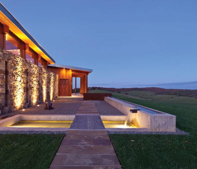 A rural retreat blends regional materials with southern passive solar techniques.