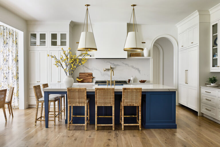 An elegant kitchen by designer Dana Schwartz combines classical detailing with traditional geometries.