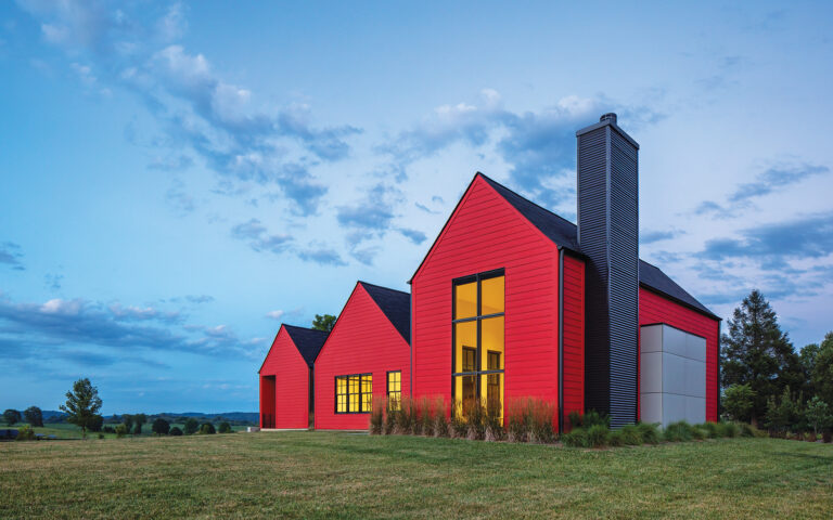 The 1,700- square-foot structure responds to the vernacular farmhouses and red barns in the area.