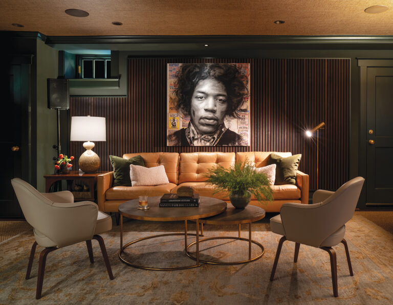 A moody analog room was designed for listening to and creating music.