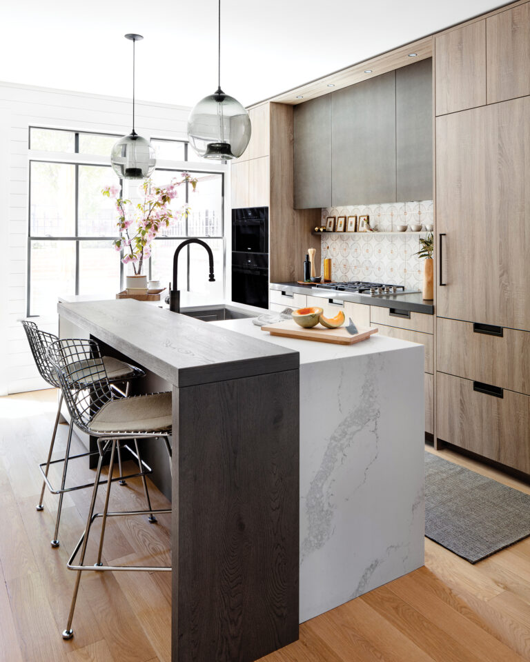 Old meets new in an Alexandria kitchen anchored by Snaidero cabinetry and a fresh mix of finishes and materials.