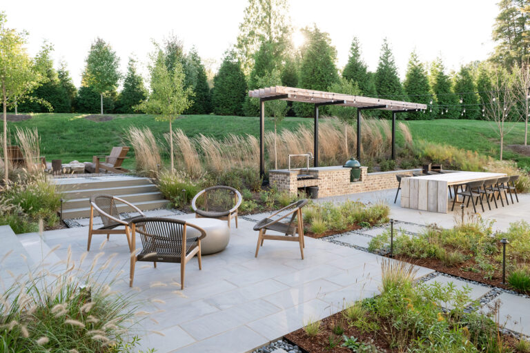 Anchor PicturFrom the cocktail terrace to the outdoor kitchen and fire pit beyond, a series of gathering spaces supports everything from quiet mornings to large family celebrations.es